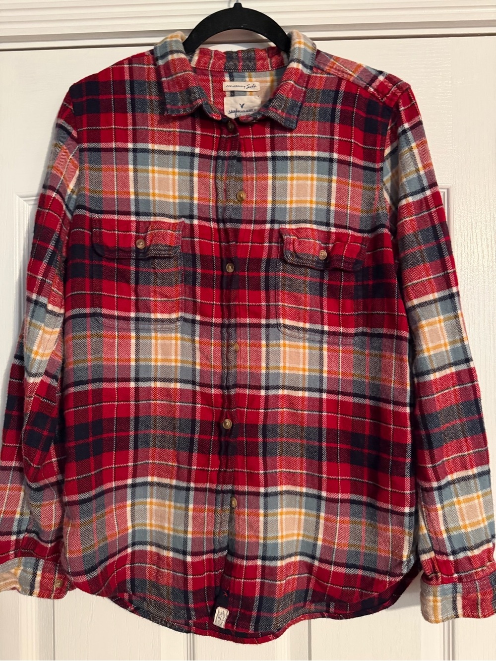 American Eagle Outfitters Red Plaid Button-Down Shirt